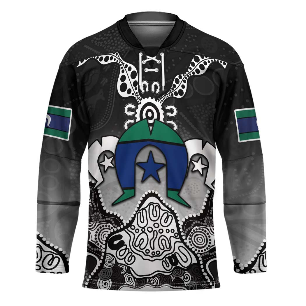 Torres Strait Islander Flag Hockey Jersey Dhari Indigenous Dotwork Pattern Art