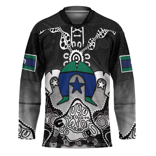 Torres Strait Islander Flag Hockey Jersey Dhari Indigenous Dotwork Pattern Art