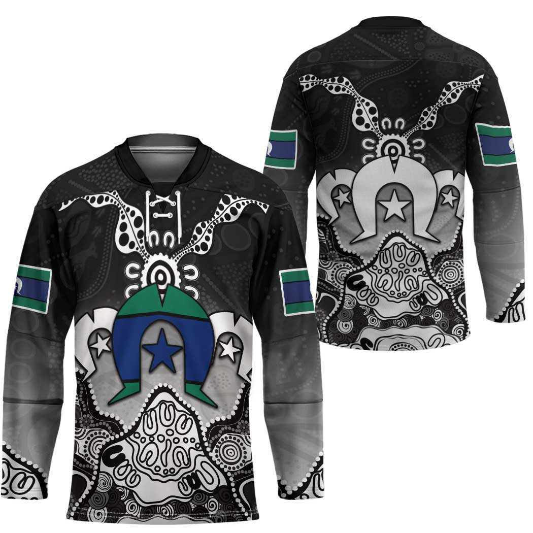 Torres Strait Islander Flag Hockey Jersey Dhari Indigenous Dotwork Pattern Art