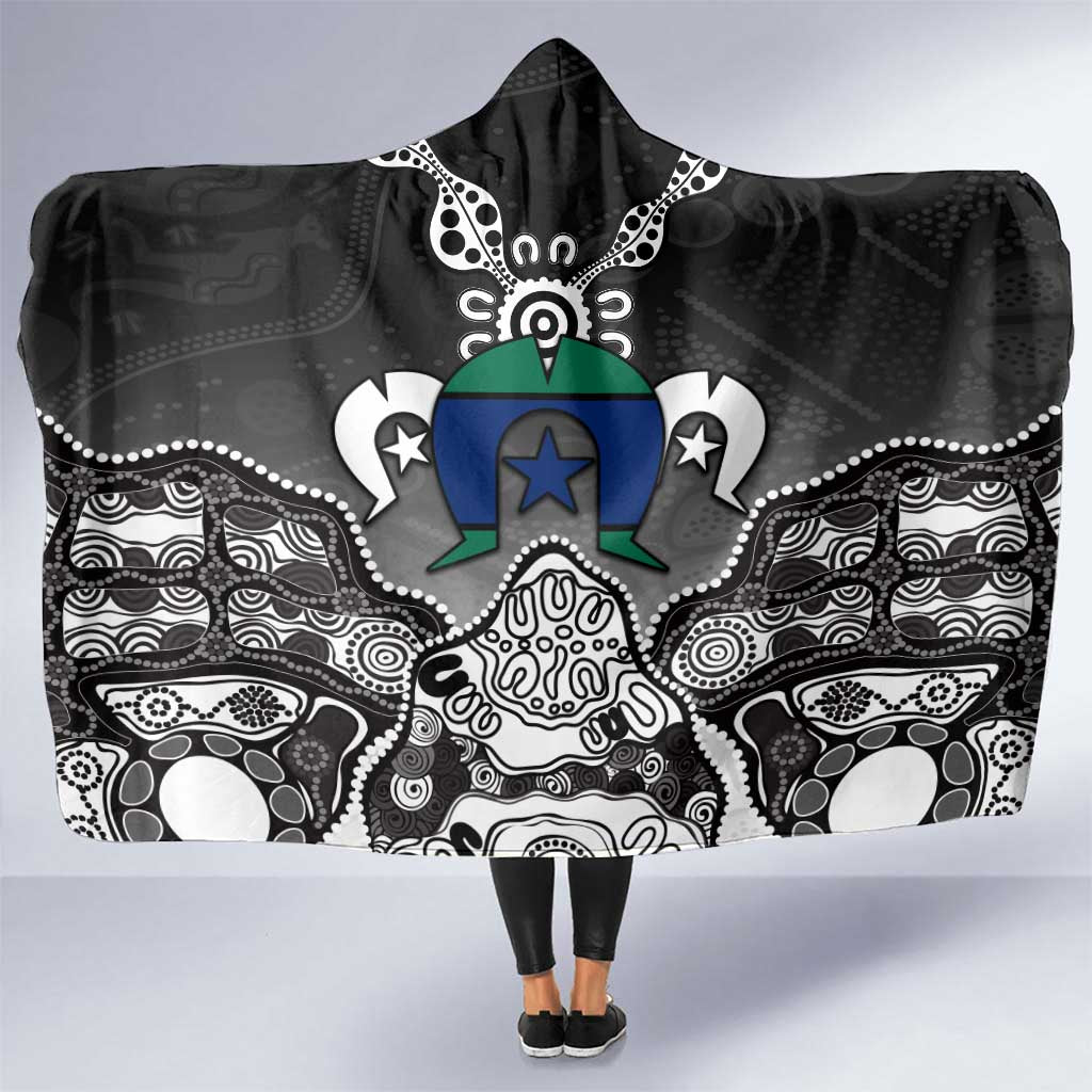 Torres Strait Islander Flag Hooded Blanket Dhari Indigenous Dotwork Pattern Art
