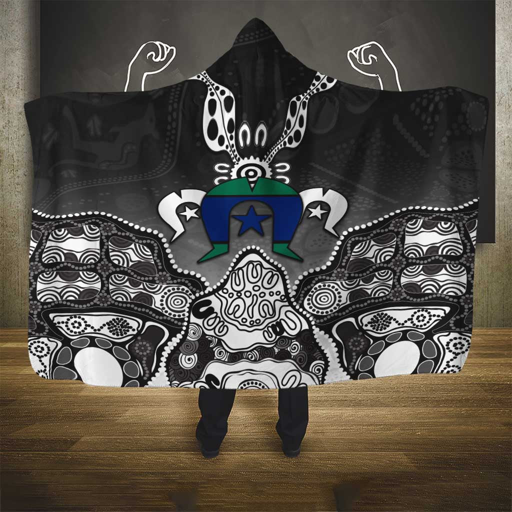 Torres Strait Islander Flag Hooded Blanket Dhari Indigenous Dotwork Pattern Art