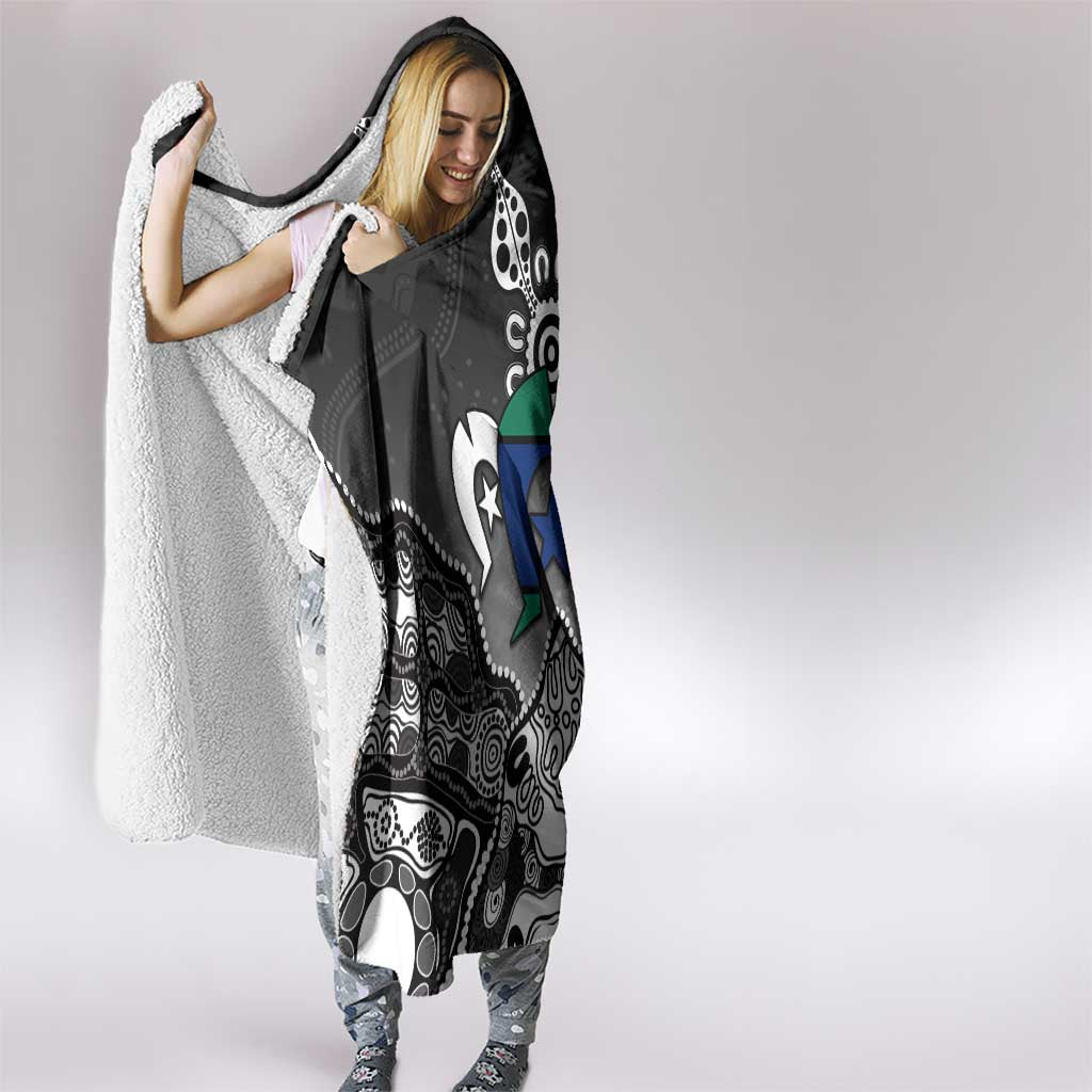 Torres Strait Islander Flag Hooded Blanket Dhari Indigenous Dotwork Pattern Art