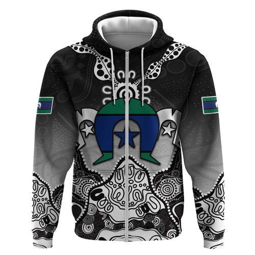 Torres Strait Islander Flag Hoodie Dhari Indigenous Dotwork Pattern Art