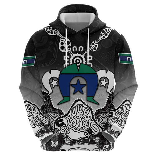 Torres Strait Islander Flag Hoodie Dhari Indigenous Dotwork Pattern Art