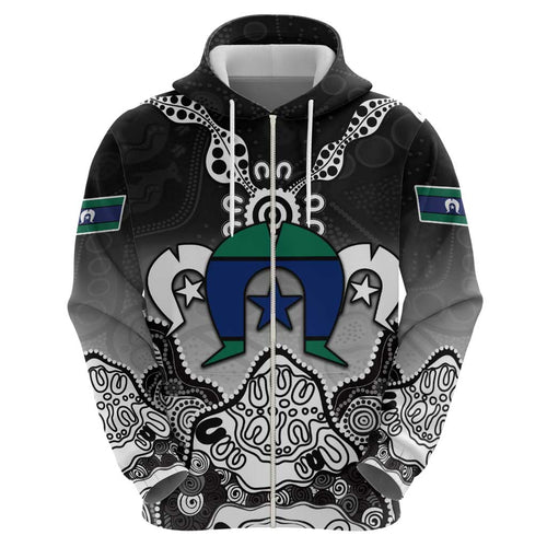 Torres Strait Islander Flag Hoodie Dhari Indigenous Dotwork Pattern Art