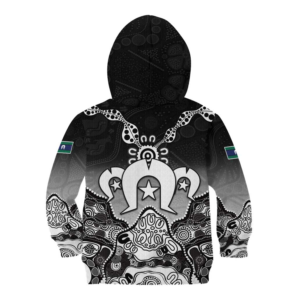 Torres Strait Islander Flag Kid Hoodie Dhari Indigenous Dotwork Pattern Art