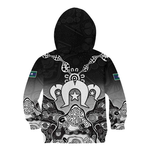 Torres Strait Islander Flag Kid Hoodie Dhari Indigenous Dotwork Pattern Art
