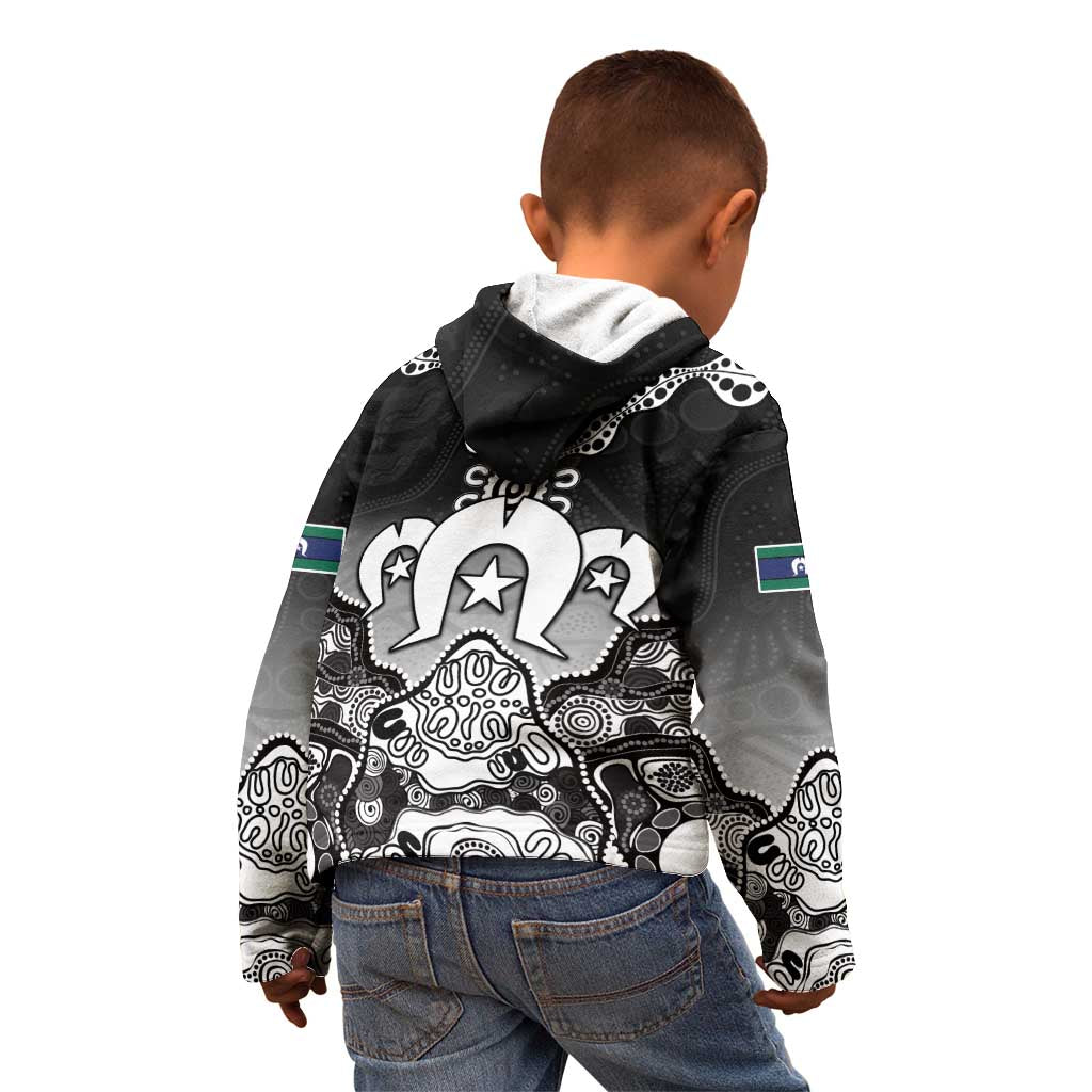 Torres Strait Islander Flag Kid Hoodie Dhari Indigenous Dotwork Pattern Art
