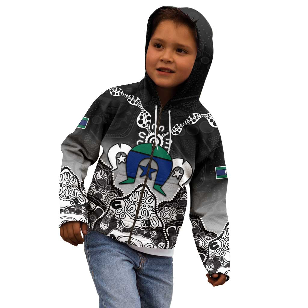 Torres Strait Islander Flag Kid Hoodie Dhari Indigenous Dotwork Pattern Art