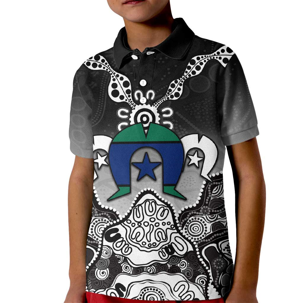 Torres Strait Islander Flag Kid Polo Shirt Dhari Indigenous Dotwork Pattern Art