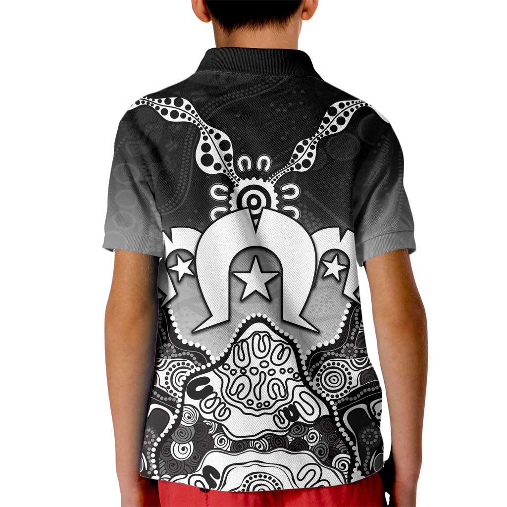 Torres Strait Islander Flag Kid Polo Shirt Dhari Indigenous Dotwork Pattern Art