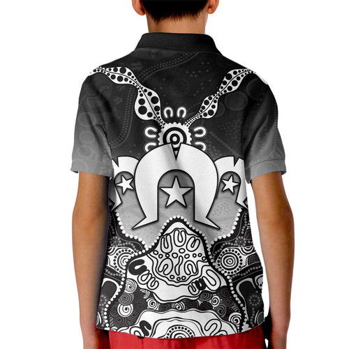 Torres Strait Islander Flag Kid Polo Shirt Dhari Indigenous Dotwork Pattern Art