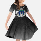 Torres Strait Islander Flag Kid Short Sleeve Dress Dhari Indigenous Dotwork Pattern Art