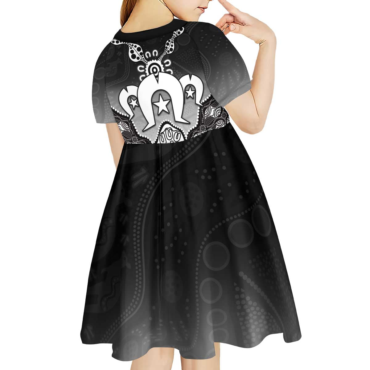 Torres Strait Islander Flag Kid Short Sleeve Dress Dhari Indigenous Dotwork Pattern Art