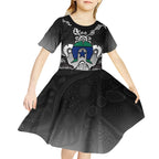Torres Strait Islander Flag Kid Short Sleeve Dress Dhari Indigenous Dotwork Pattern Art