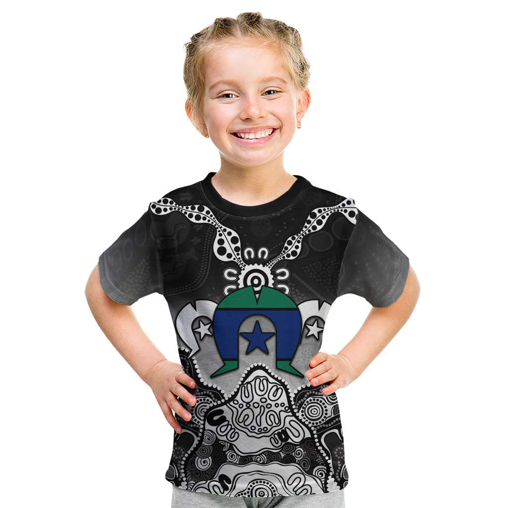 Torres Strait Islander Flag Kid T Shirt Dhari Indigenous Dotwork Pattern Art
