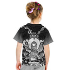 Torres Strait Islander Flag Kid T Shirt Dhari Indigenous Dotwork Pattern Art