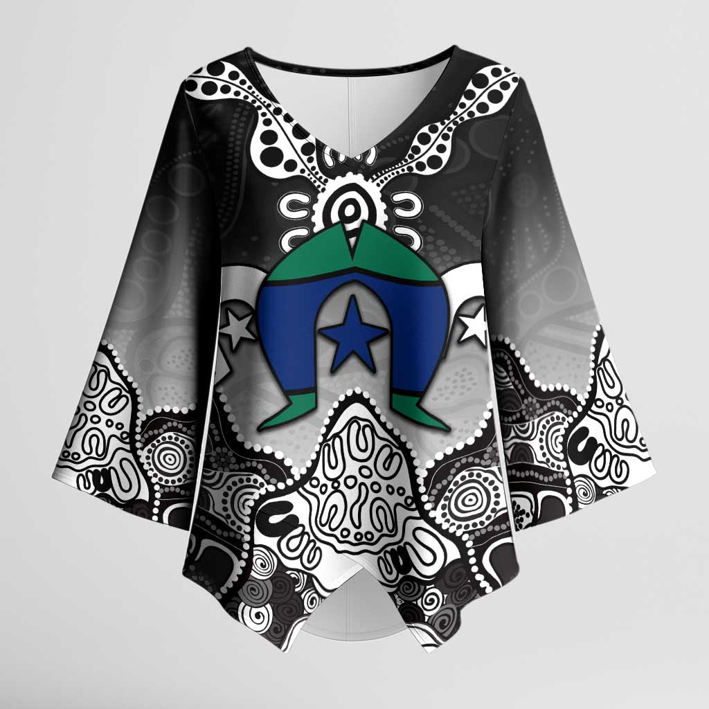 Torres Strait Islander Flag Kimono Sleeve Blouse Dhari Indigenous Dotwork Pattern Art