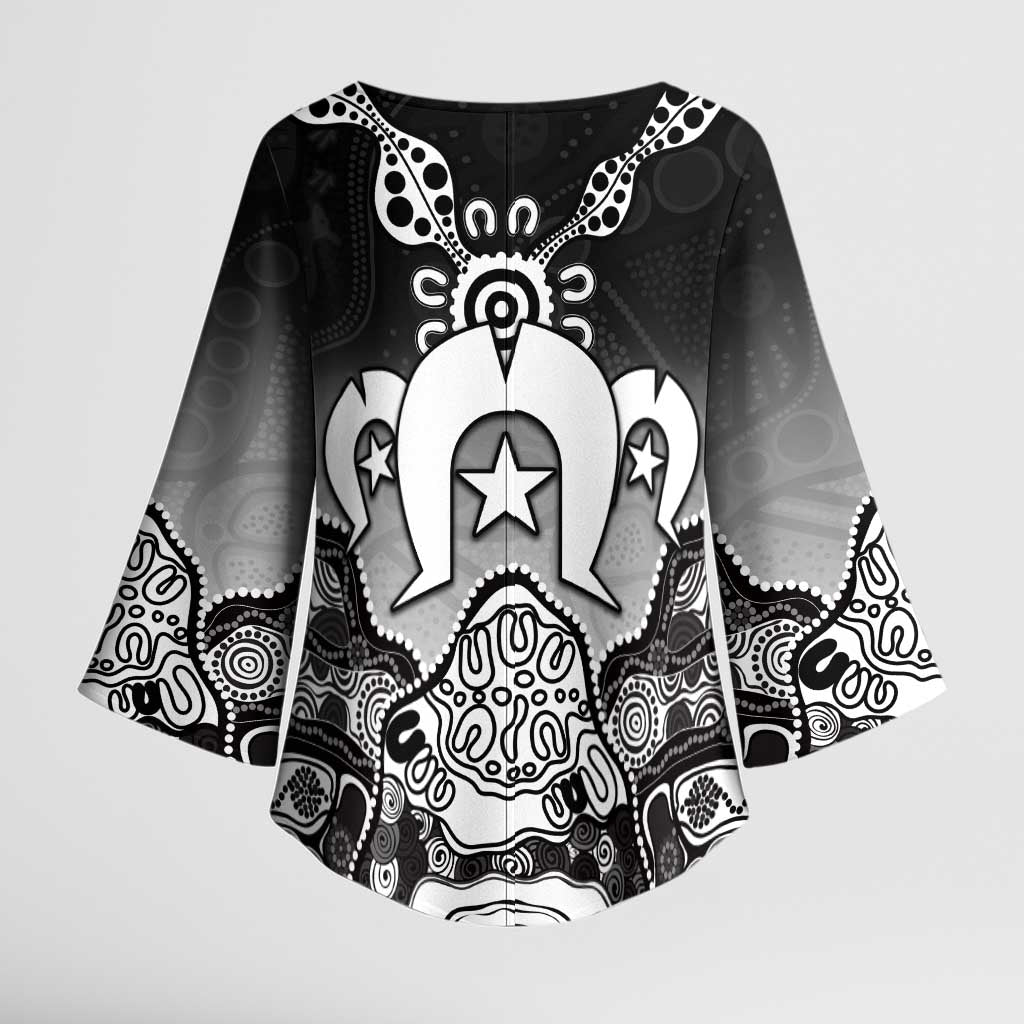 Torres Strait Islander Flag Kimono Sleeve Blouse Dhari Indigenous Dotwork Pattern Art