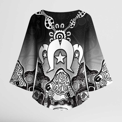 Torres Strait Islander Flag Kimono Sleeve Blouse Dhari Indigenous Dotwork Pattern Art
