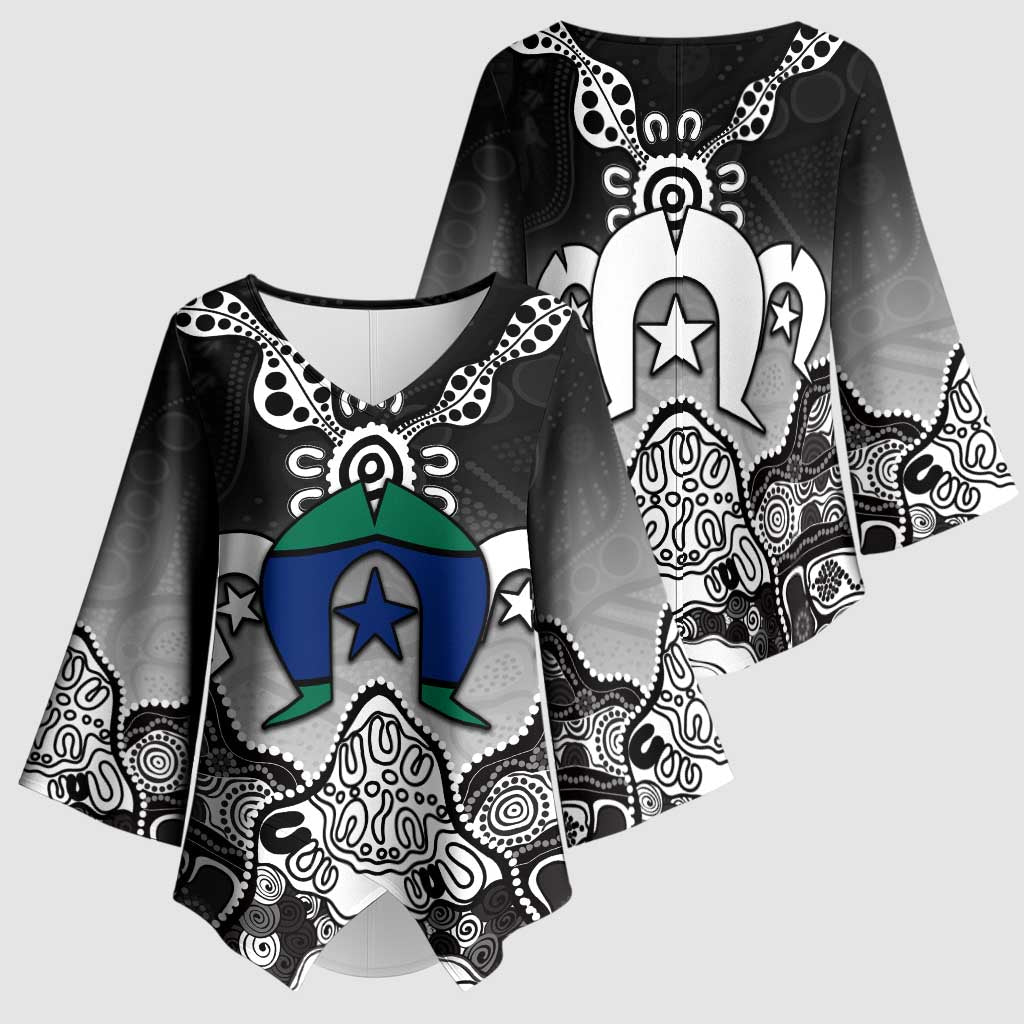 Torres Strait Islander Flag Kimono Sleeve Blouse Dhari Indigenous Dotwork Pattern Art