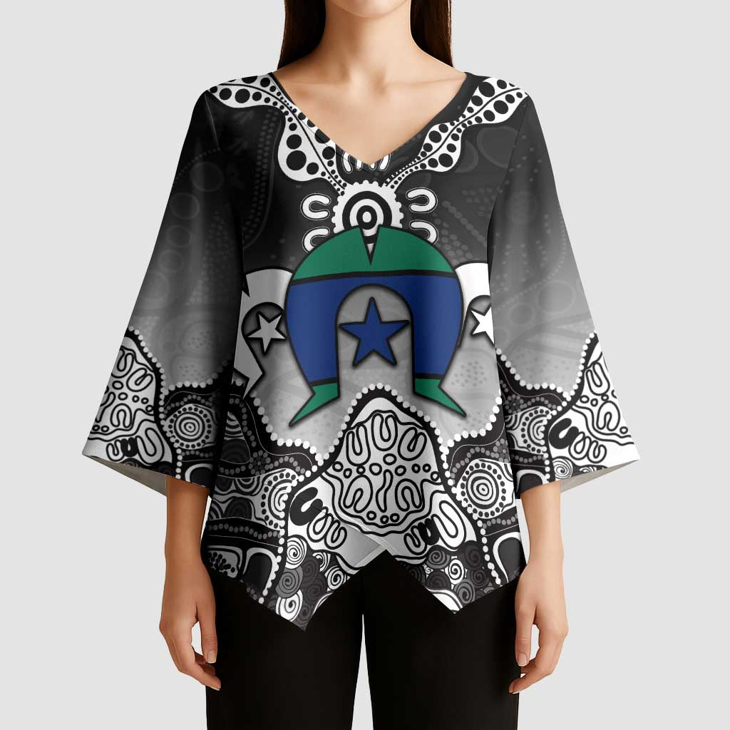 Torres Strait Islander Flag Kimono Sleeve Blouse Dhari Indigenous Dotwork Pattern Art