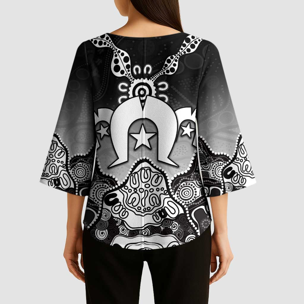 Torres Strait Islander Flag Kimono Sleeve Blouse Dhari Indigenous Dotwork Pattern Art