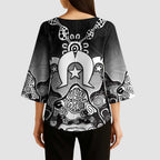 Torres Strait Islander Flag Kimono Sleeve Blouse Dhari Indigenous Dotwork Pattern Art