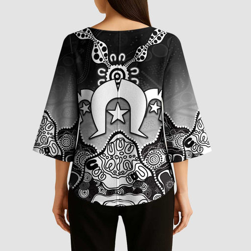 Torres Strait Islander Flag Kimono Sleeve Blouse Dhari Indigenous Dotwork Pattern Art