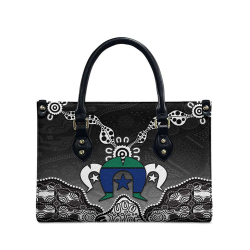 Torres Strait Islander Flag Leather Bag Dhari Indigenous Dotwork Pattern Art