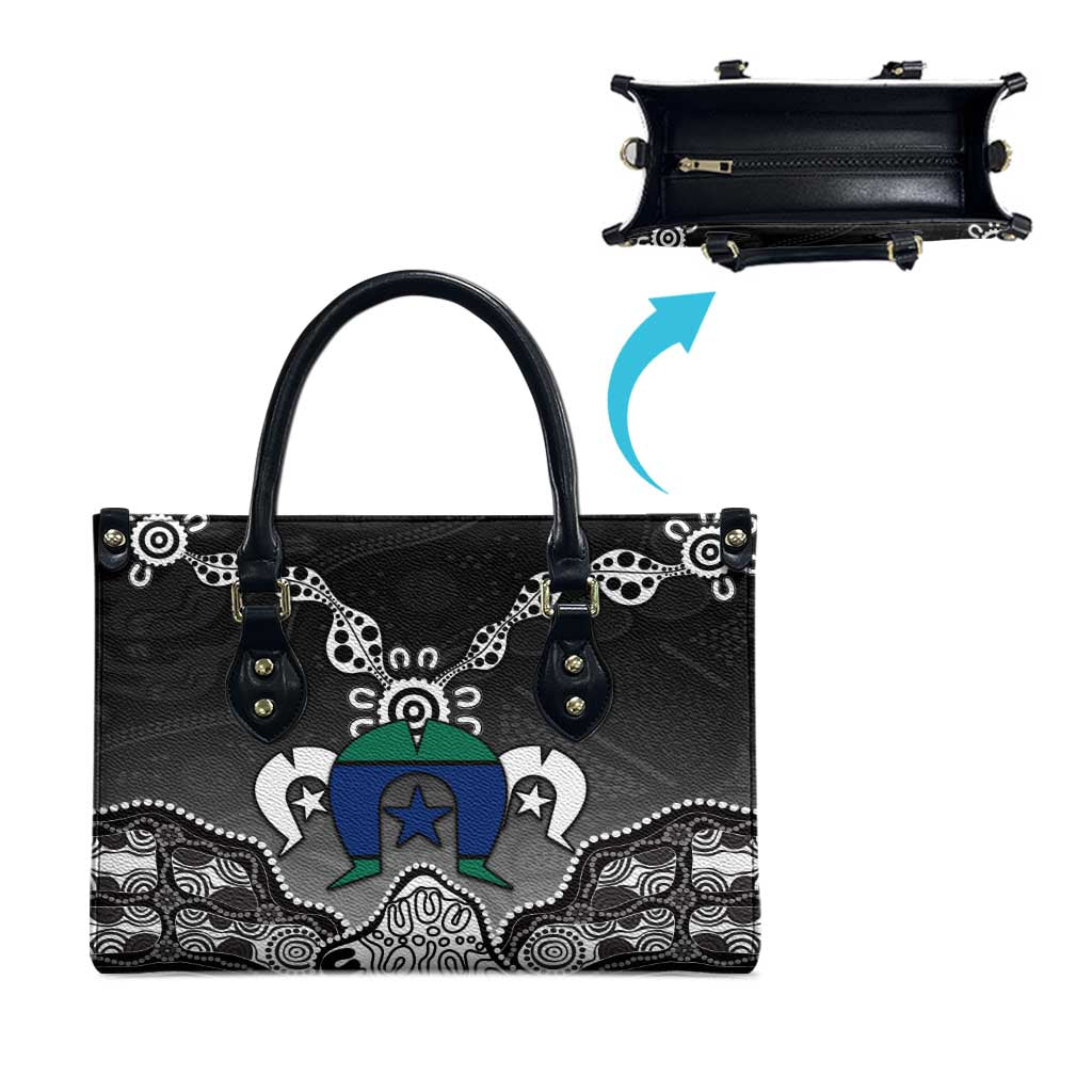 Torres Strait Islander Flag Leather Bag Dhari Indigenous Dotwork Pattern Art