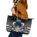 Torres Strait Islander Flag Leather Tote Bag Dhari Indigenous Dotwork Pattern Art