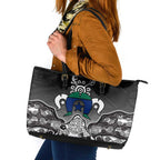 Torres Strait Islander Flag Leather Tote Bag Dhari Indigenous Dotwork Pattern Art