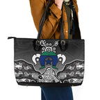 Torres Strait Islander Flag Leather Tote Bag Dhari Indigenous Dotwork Pattern Art