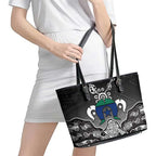 Torres Strait Islander Flag Leather Tote Bag Dhari Indigenous Dotwork Pattern Art