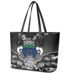 Torres Strait Islander Flag Leather Tote Bag Dhari Indigenous Dotwork Pattern Art