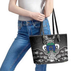 Torres Strait Islander Flag Leather Tote Bag Dhari Indigenous Dotwork Pattern Art