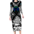 Torres Strait Islander Flag Long Sleeve Bodycon Dress Dhari Indigenous Dotwork Pattern Art