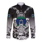 Torres Strait Islander Flag Long Sleeve Button Shirt Dhari Indigenous Dotwork Pattern Art