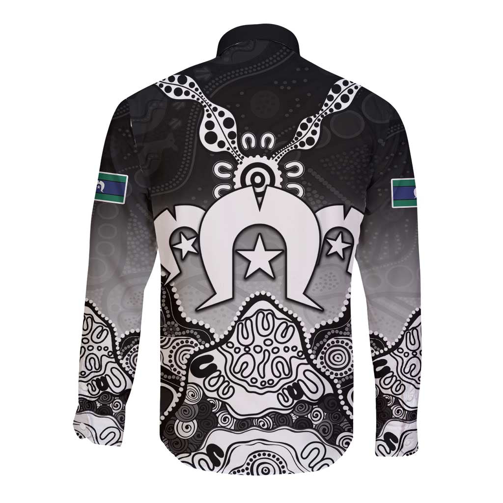 Torres Strait Islander Flag Long Sleeve Button Shirt Dhari Indigenous Dotwork Pattern Art