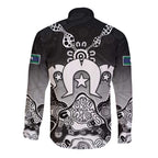 Torres Strait Islander Flag Long Sleeve Button Shirt Dhari Indigenous Dotwork Pattern Art