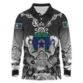 Torres Strait Islander Flag Long Sleeve Polo Shirt Dhari Indigenous Dotwork Pattern Art