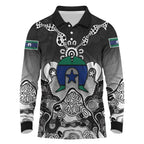 Torres Strait Islander Flag Long Sleeve Polo Shirt Dhari Indigenous Dotwork Pattern Art
