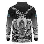 Torres Strait Islander Flag Long Sleeve Polo Shirt Dhari Indigenous Dotwork Pattern Art