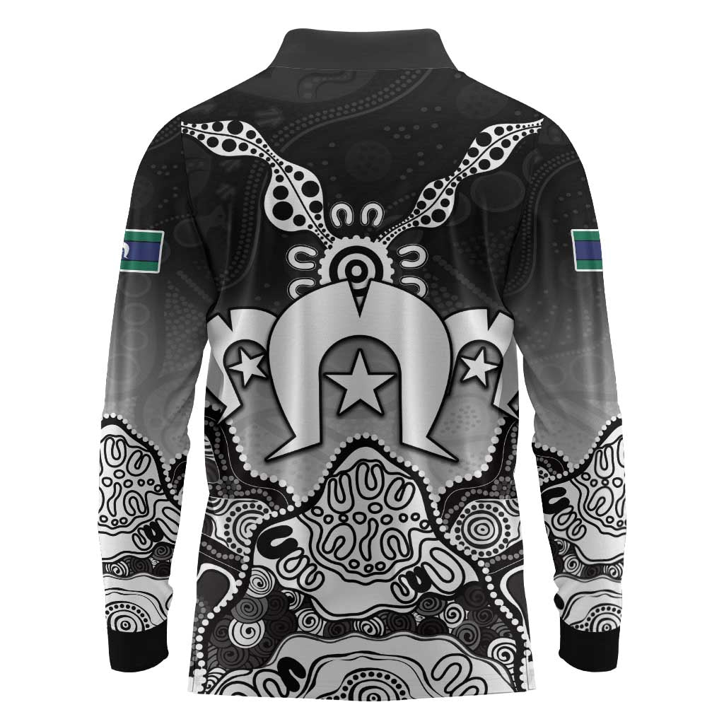 Torres Strait Islander Flag Long Sleeve Polo Shirt Dhari Indigenous Dotwork Pattern Art