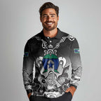 Torres Strait Islander Flag Long Sleeve Polo Shirt Dhari Indigenous Dotwork Pattern Art