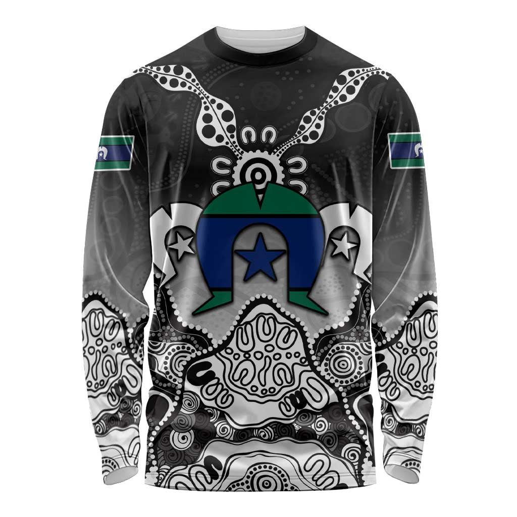 Torres Strait Islander Flag Long Sleeve Shirt Dhari Indigenous Dotwork Pattern Art