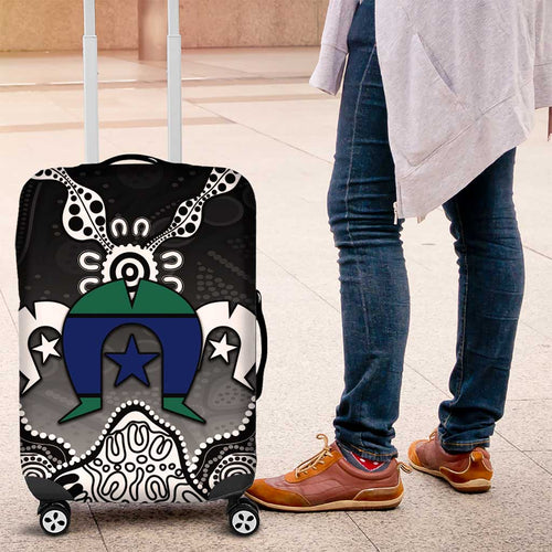 Torres Strait Islander Flag Luggage Cover Dhari Indigenous Dotwork Pattern Art
