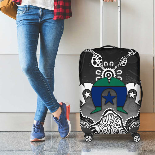Torres Strait Islander Flag Luggage Cover Dhari Indigenous Dotwork Pattern Art