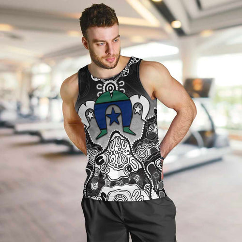 Torres Strait Islander Flag Men Tank Top Dhari Indigenous Dotwork Pattern Art